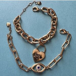 ALDO-Gold Chain Bracelet Set with Heart and Evil Eye Protection Charms